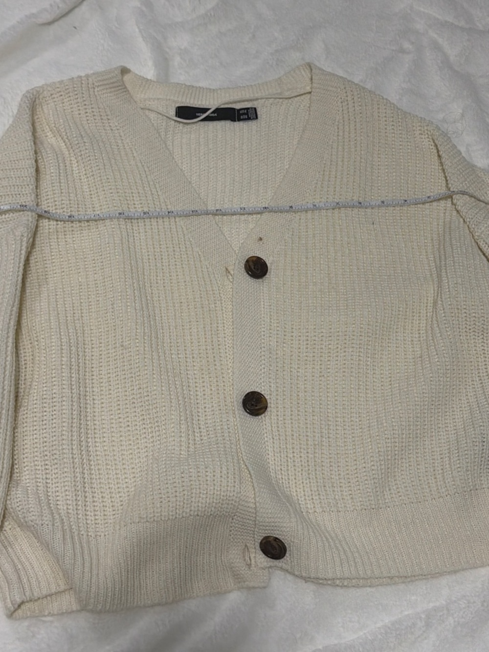 Vero Moda Cream V-Neck Waffle Knit Button Cardigan
